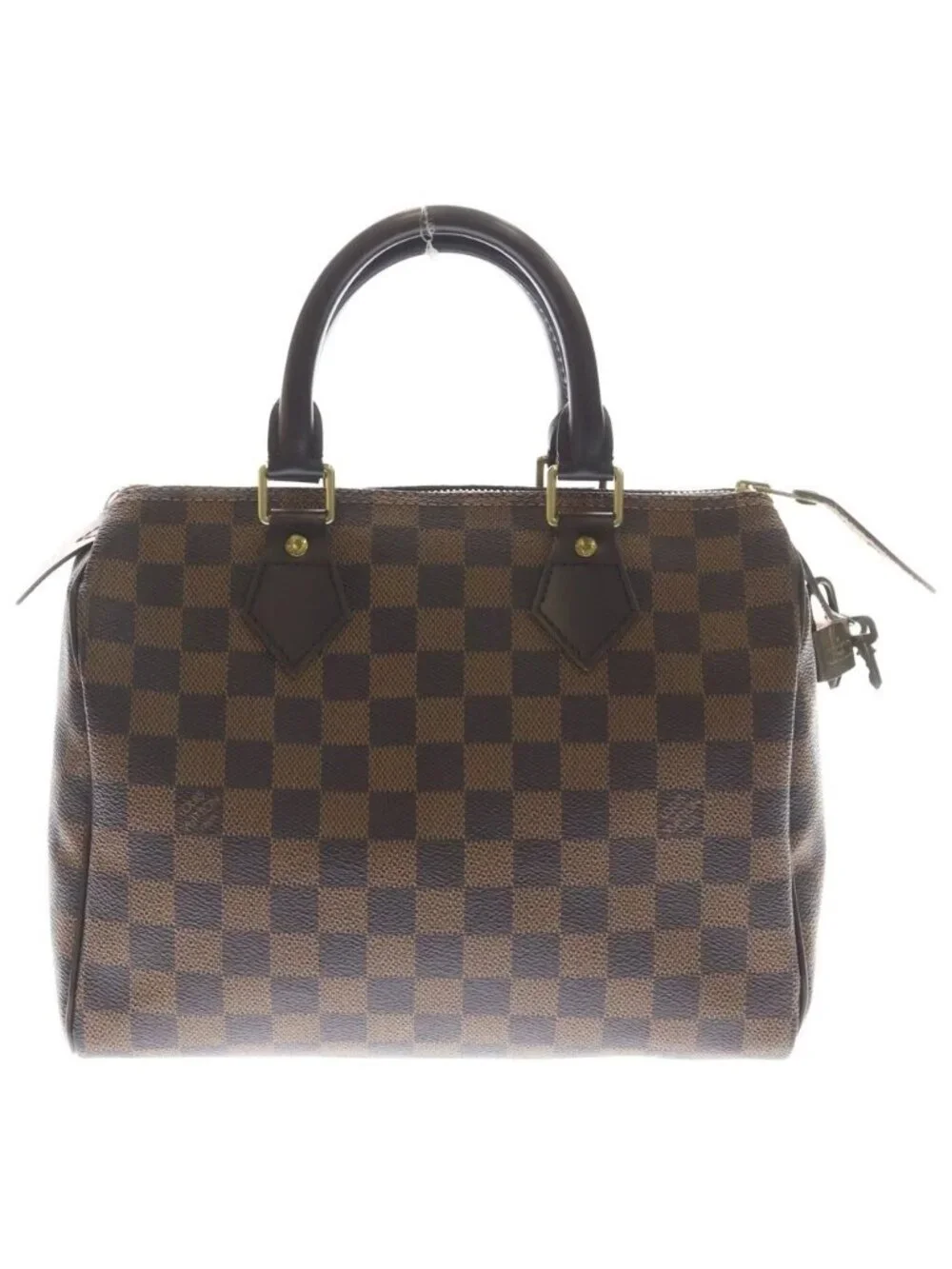 Louis Vuitton Damier Speedy 25 Boston Bag Brown Leather Gold